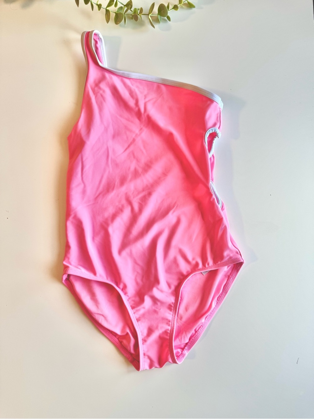 Old Navy Girls Neon Pink One Shoulder Swimsuit Heart Cutout Size 8
